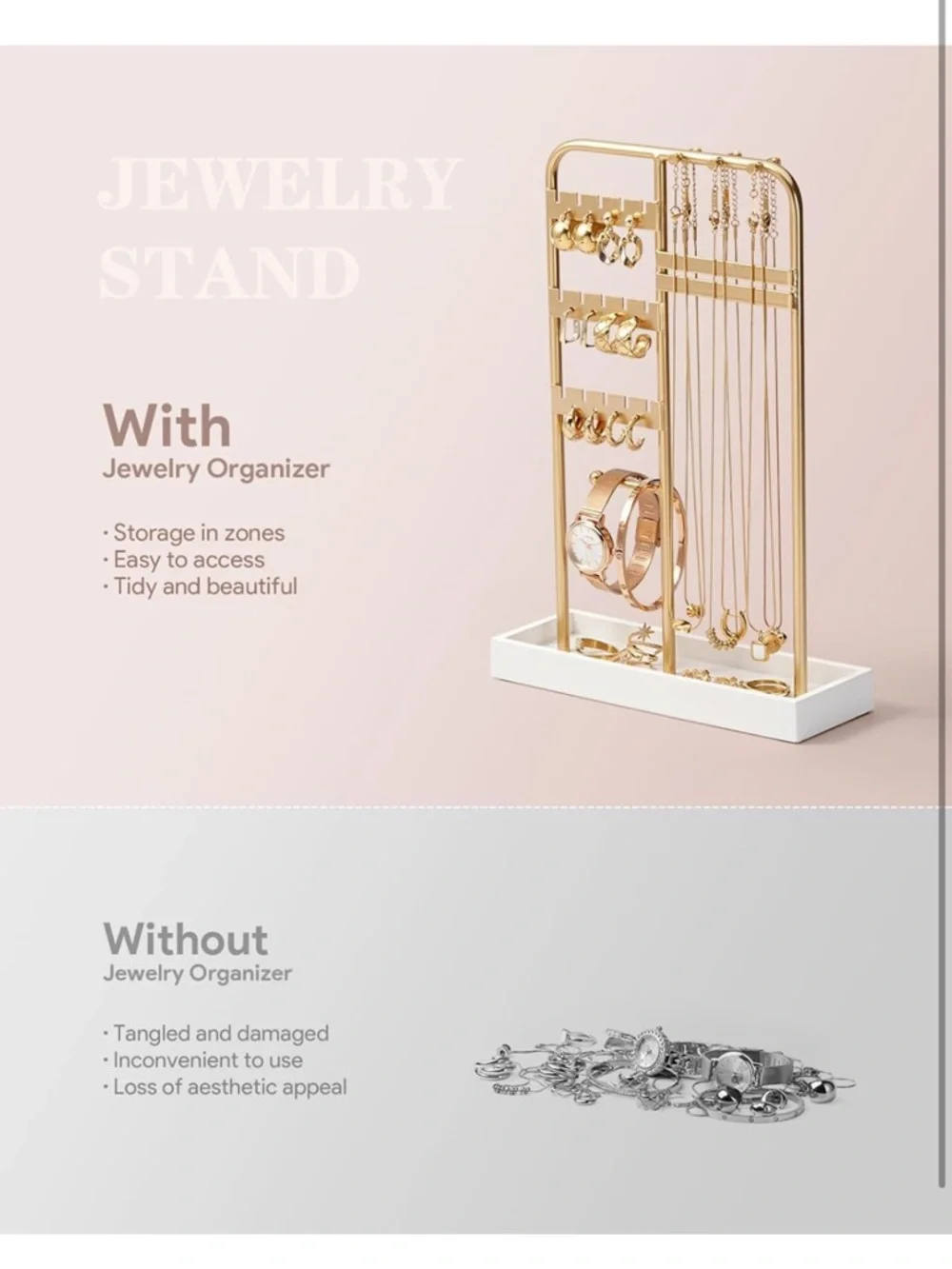 Jewelry Organizer Stand with White Tray - room decor gift for women/teen girl